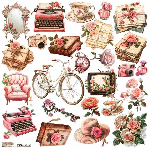 AUFKLEBER - ScrapLove - Roses Pink 1 - Rosen Rosa 1