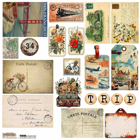 AUFKLEBER - ScrapLove - Vintage Travel 2 - Weinlese-Reisen 2 