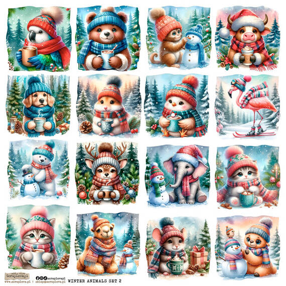 AUFKLEBER ScrapLove  Winter Animals Set 2 - Wintertiere Set 2 Tiere Kakao