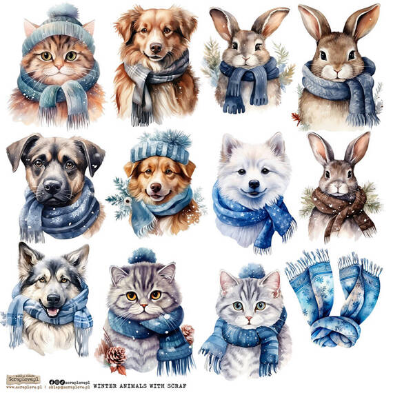 AUFKLEBER ScrapLove Winter Scarf Animals - Winterschal Tiere Tiere in Schals 1