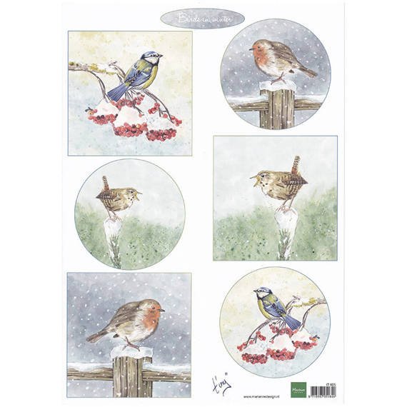 Arkusz A4 - Marianne Design - Tiny's birds in winter -  Vögel, Winter, Schnee