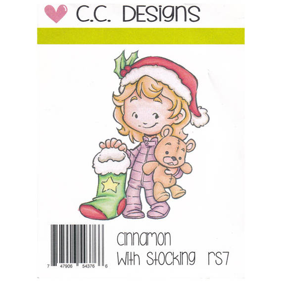 C.C. DESIGNS Gummistempel Motivstempel Cinnamon with Stocking Mädchen mit Teddybär und Socke