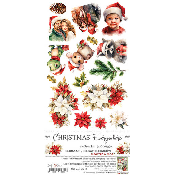 CRAFT OCLOCK 15,5x30,5cm Scrapbooking Papier mit Elementen, Christmas  FLOWERS