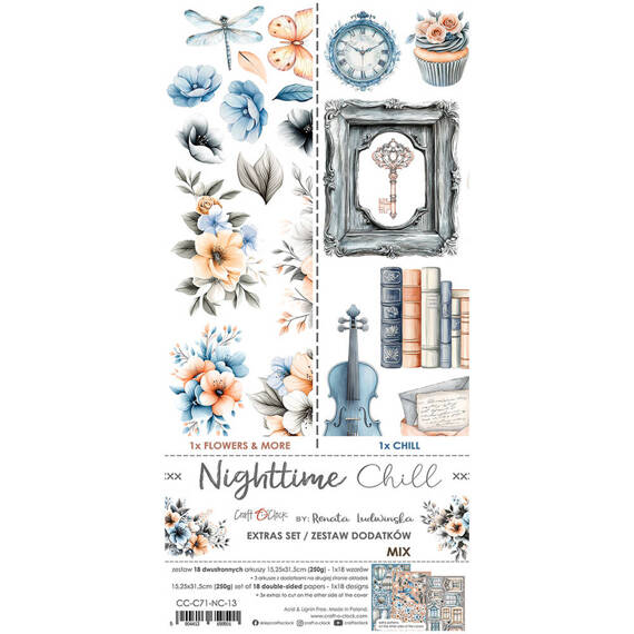 CRAFT OCLOCK 15,5x30,5cm Scrapbooking Papier mit Elementen, Nighttime Chill mix