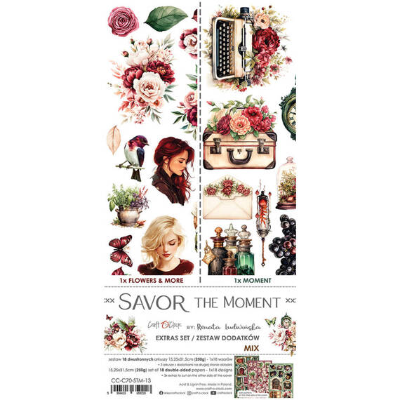 CRAFT OCLOCK 15,5x30,5cm Scrapbooking Papier mit Elementen, Savor the Moment mix