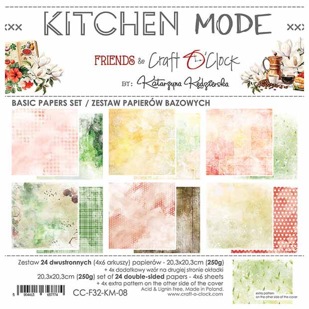 CRAFT OCLOCK 24 Blatt 20x20cm doppelseitig Scrapbooking Papier 190g, Kitchen Mode Basic