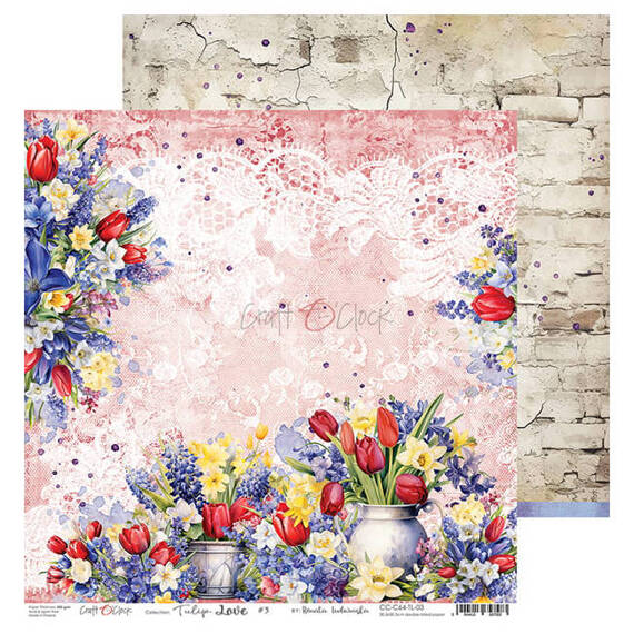 CRAFT OCLOCK 24 Blatt 20x20cm doppelseitig Scrapbooking Papier 190g, Tulip Love