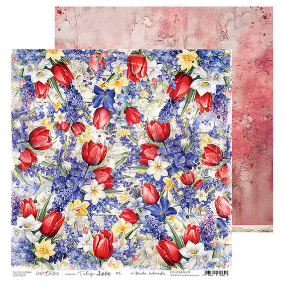 CRAFT OCLOCK 24 Blatt 20x20cm doppelseitig Scrapbooking Papier 190g, Tulip Love