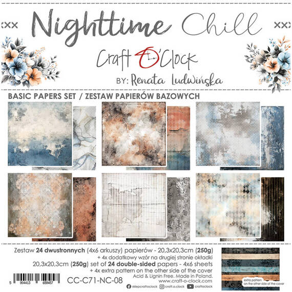 CRAFT OCLOCK 24 Blatt 20x20cm doppelseitig Scrapbooking Papier, Nighttime Chill BASIC