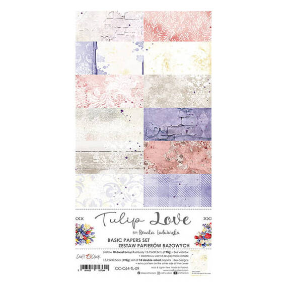 CRAFT OCLOCK Set 18Blatt 15x30 doppelseitig Scrapbooking Papier, Tulip Love