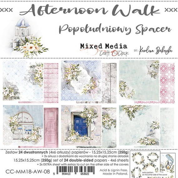 CRAFT OCLOCK Set 24 Blatt 15x15cm doppelseitig Scrapbooking Papier 250g, Afternoon Walk 