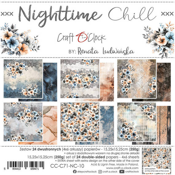 CRAFT OCLOCK Set 24 Blatt 15x15cm doppelseitig Scrapbooking Papier, Nighttime Chill