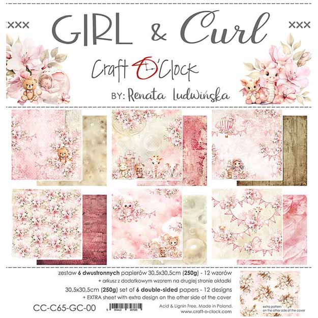 CRAFT OCLOCK Set 6 Blatt 30,5x30,5cm doppelseitig Scrapbooking Papier 250g, Girl & Curl 