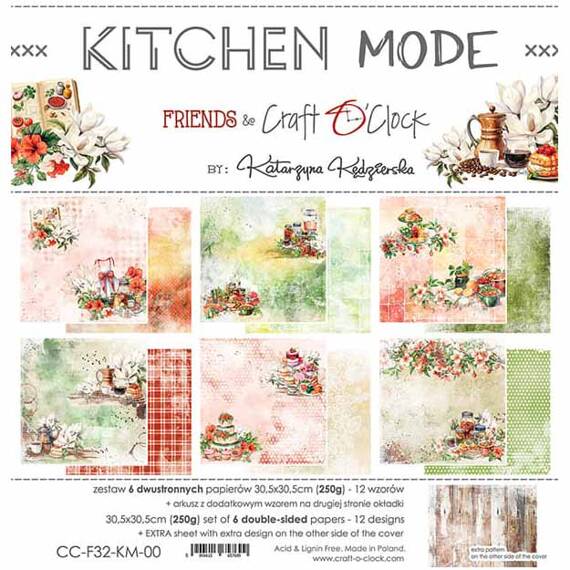 CRAFT OCLOCK Set 6 Blatt 30,5x30,5cm doppelseitig Scrapbooking Papier 250g, Kitchen Mode