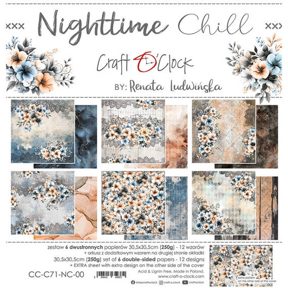 CRAFT OCLOCK Set 6 Blatt 30,5x30,5cm doppelseitig Scrapbooking Papier, Nighttime Chill