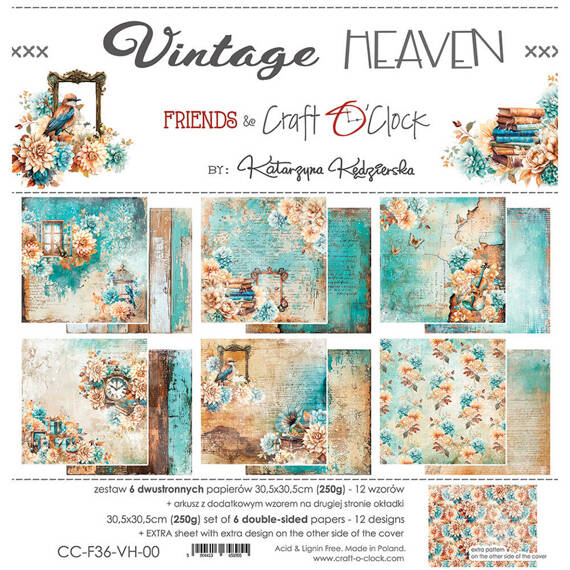 CRAFT OCLOCK Set 6 Blatt 30x30cm doppelseitig Scrapbooking Papier, Vintage Heaven 