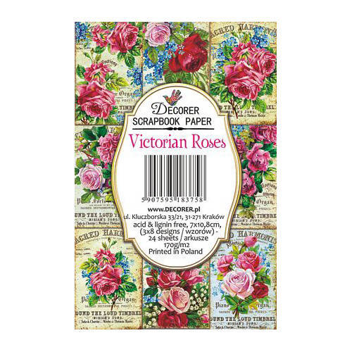 DECORER Satz von 24St Scrapbooking-Papieren, 7x11 cm - Victorian Roses Viktorianische Rosen