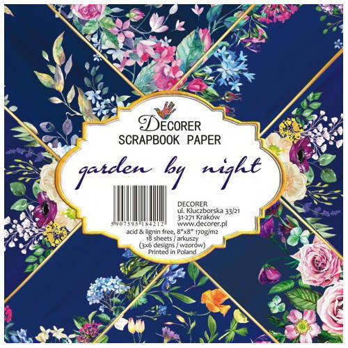 DECORER Scrapbooking-Bastelpapier-Set 20x20 - Garden by Night Garten bei Nacht