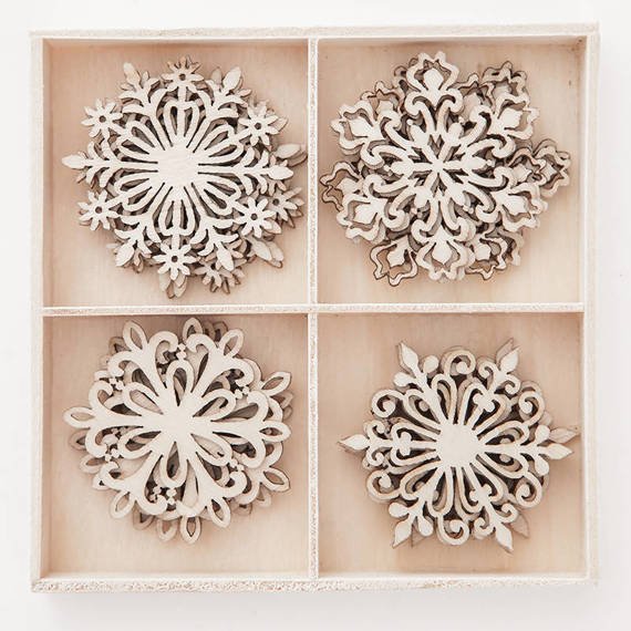 DPCRAFT Dekorpappe Die Cut Chipboard Dekoration Ornament 20 Stk., Schneeflocken