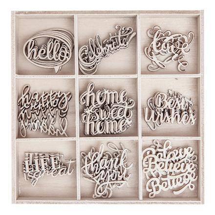 DPCRAFT Dekorpappe Die Cut Chipboard Dekoration Ornament 45 Stk., Inschrift