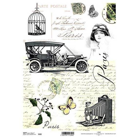 Decoupage-Papier A4 SOFT ITD-S0102 vintage Kamera Auto