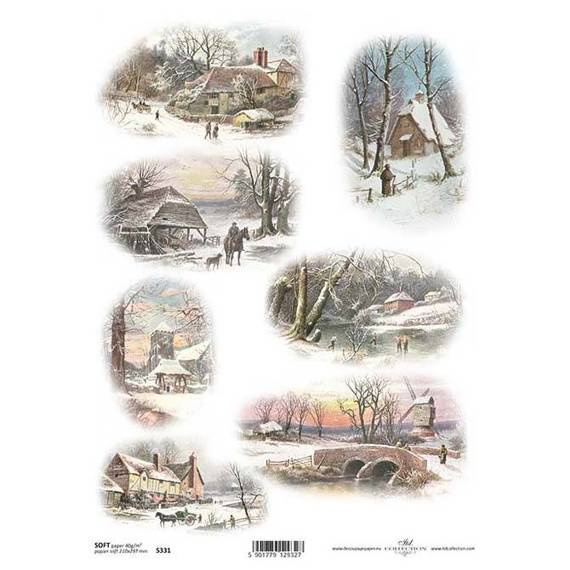 Decoupage-Papier A4 SOFT ITD-S331, Winteransichten