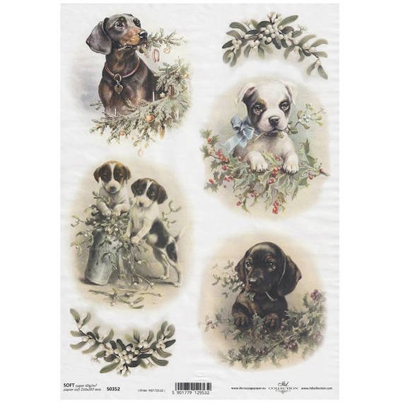 Decoupage Papier A4 SOFT ITD-S352 Hunde Mistelzweig