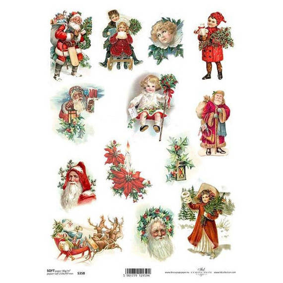 Decoupage-Papier A4 SOFT ITD-S358, Weihnachtsmann, Weihnachten