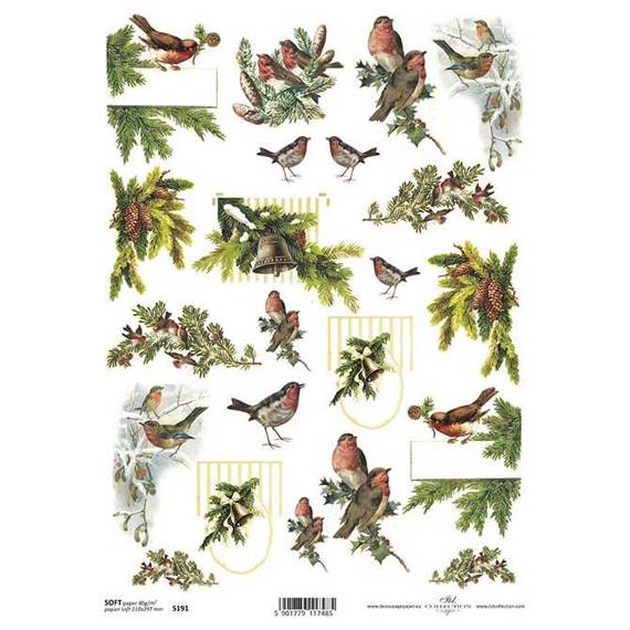 Decoupage-Papier, Vögel, Winter A4 SOFT ITD-S0191