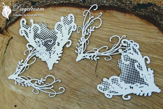 Dekorpappe Die Cut Chipboard Daydream 3D Ecken - geschichtete Ecken - Scrapiniec 