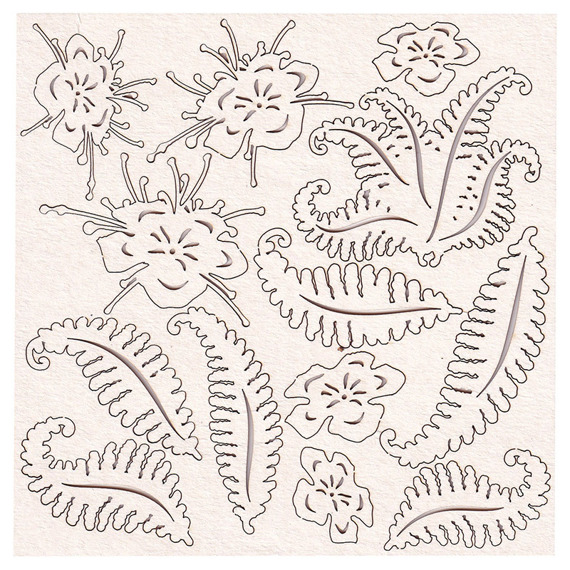 Dekorpappe Die Cut Chipboard - Farn - Farn-Set - Farn-Blumen-Set - Scrapiniec