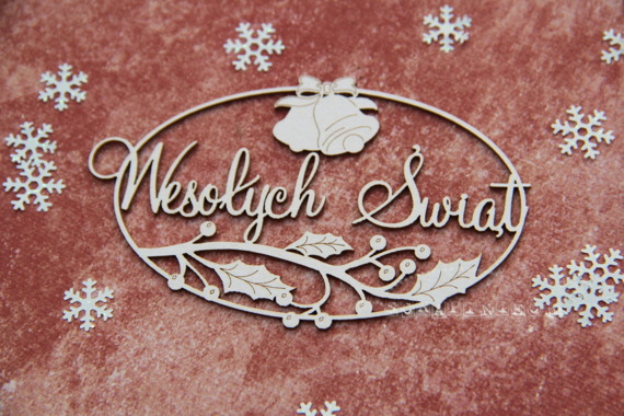 Dekorpappe Die Cut Chipboard Rahmen Winterfreude - Frohe Weihnachten 01 - Rahmen mit Aufschrift - Glocken und Mistelzweig SC