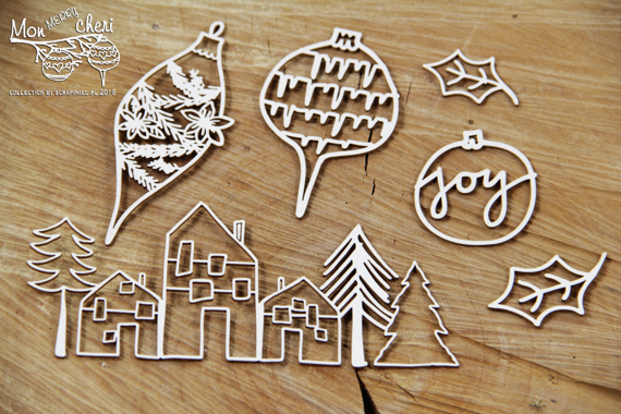 Dekorpappe Die Cut Chipboard weihnachtsdorf - Mon Merry cheri - Dorf - Scrapiniec