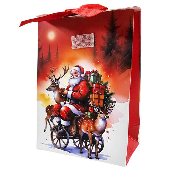 Geschenktüte mit Rentier und Weihnachtsmann