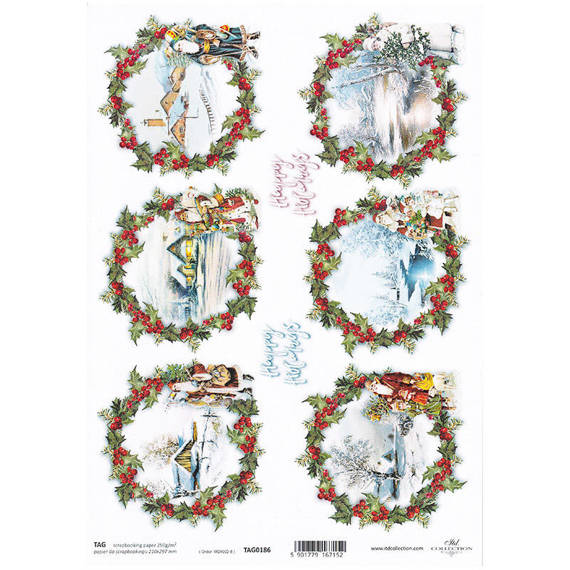 ITD COLLECTION 21x29cm A4 einseitig Scrapbooking Craft Papier 250g - TAG0186 Weihnachten