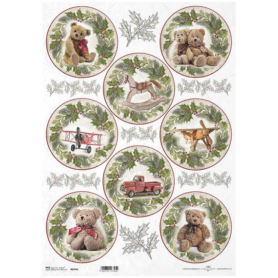 ITD Reispapier A3 Decoupage Bastelpapier Serviettentechnik, R764L Weihnachtsspielzeug, Girlanden