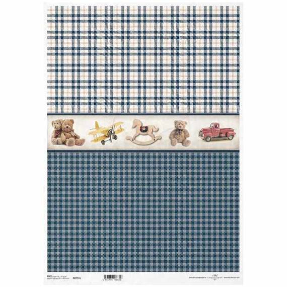 ITD Reispapier Decoupage Bastelpapier A3 0791L  Karomuster , Spielzeug, blau