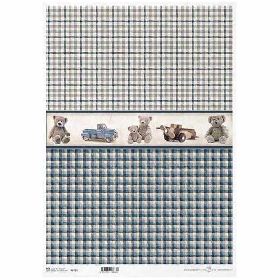 ITD Reispapier Decoupage Bastelpapier A3 0793L Karomuster, Spielzeug, blau, grau