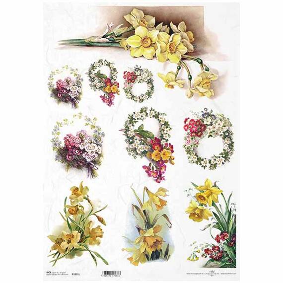 ITD Reispapier Decoupage Bastelpapier A3 Narzissen, Frühlingsblumen, Schlüsselblumen 1031L