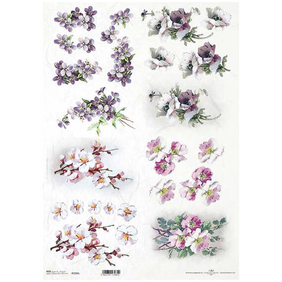 ITD Reispapier Decoupage Bastelpapier A3 fruchtige Blumen, Veilchen, Mohnblumen 1035L