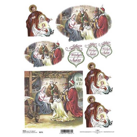 ITD Reispapier Decoupage Bastelpapier, Heilige Familie, Krippe, Stall R0271