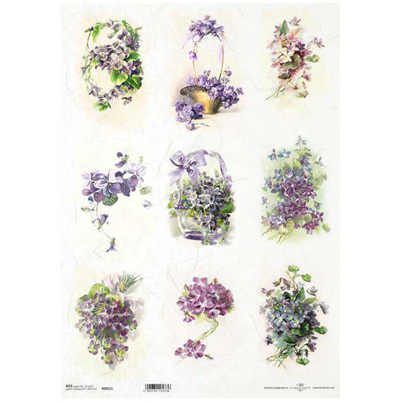 ITD Reispapier Decoupage Bastelpapier, R0821L Frühlingsblumen, Veilchen