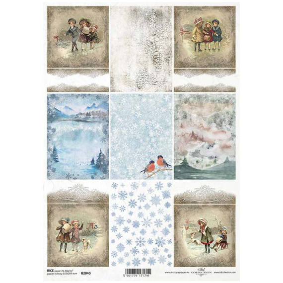 ITD Reispapier Decoupage Bastelpapier R2040 Winterhintergründe, Ansichten, verschneite Gebäude, Weihnachtsschmuck für Kinder