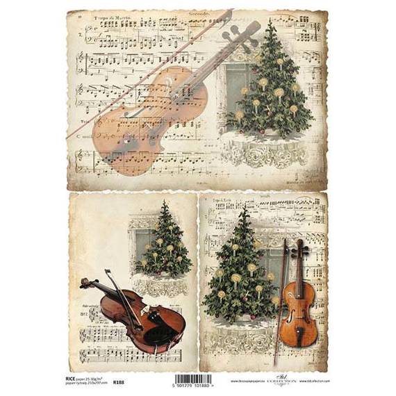 ITD Reispapier Decoupage Bastelpapier, Serviertentechnik, Weihnachten Violine Noten R0188