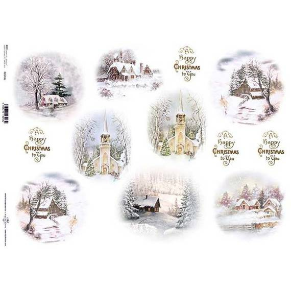 ITD Reispapier Decoupage Bastelpapier Serviettentechnik-R143L - A3 / Weihnachtliche Winteransichten