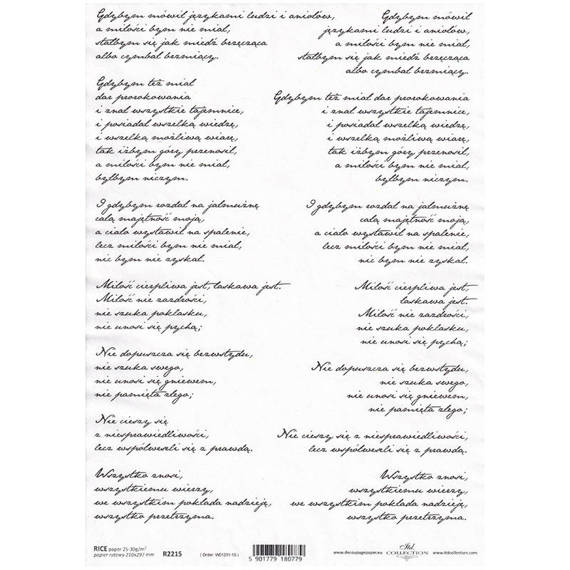 ITD Reispapier Decoupage Bastelpapier Serviettentechnik-R2215 Zitate, Sätze, Hymne über die Liebe