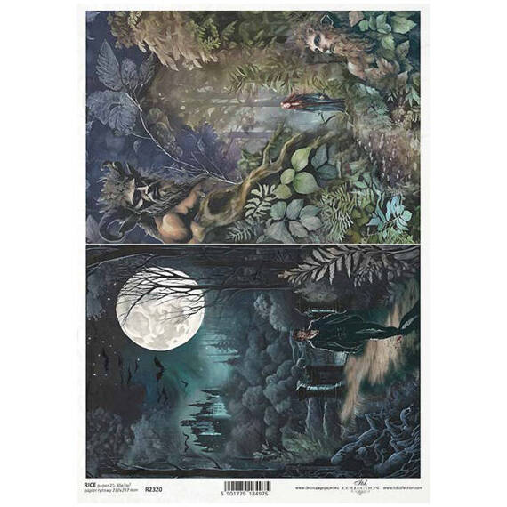 ITD Reispapier Decoupage Bastelpapier Serviettentechnik-R2320 Vampir, Vollmond, Dschungel, geheimnisvoller Wald