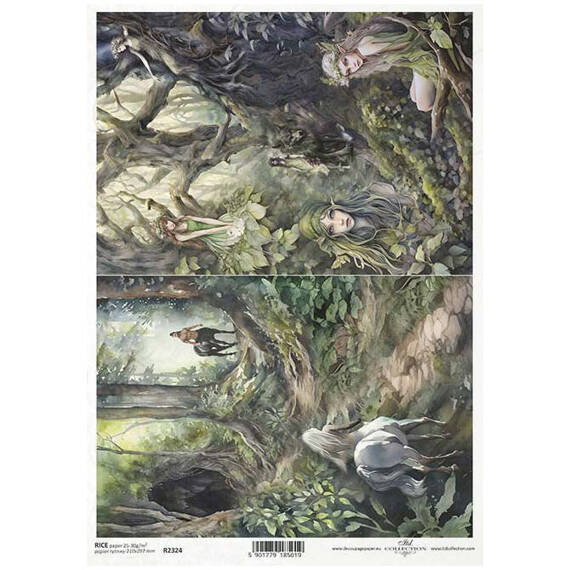 ITD Reispapier Decoupage Bastelpapier Serviettentechnik-R2324 Zentaur, Dryaden, Wald, Dschungel