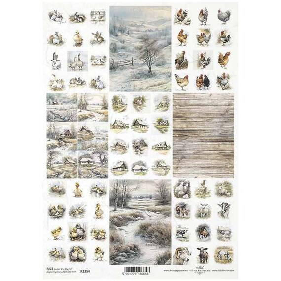 ITD Reispapier Decoupage Bastelpapier Serviettentechnik-R2354 Landschaft, Winter, Ansichten, Tiere