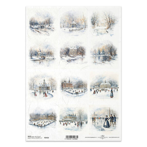 ITD Reispapier Decoupage Bastelpapier Serviettentechnik-R2426 Eislaufplatz Winterlandschaft